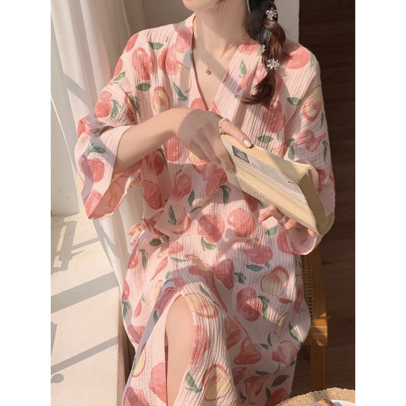 Nightgown Nightgown Women's 2025 New Summer Kimono Spring and Autumn Thin Japanese Home Clothes Japanese Bathrobe Nightwear Women