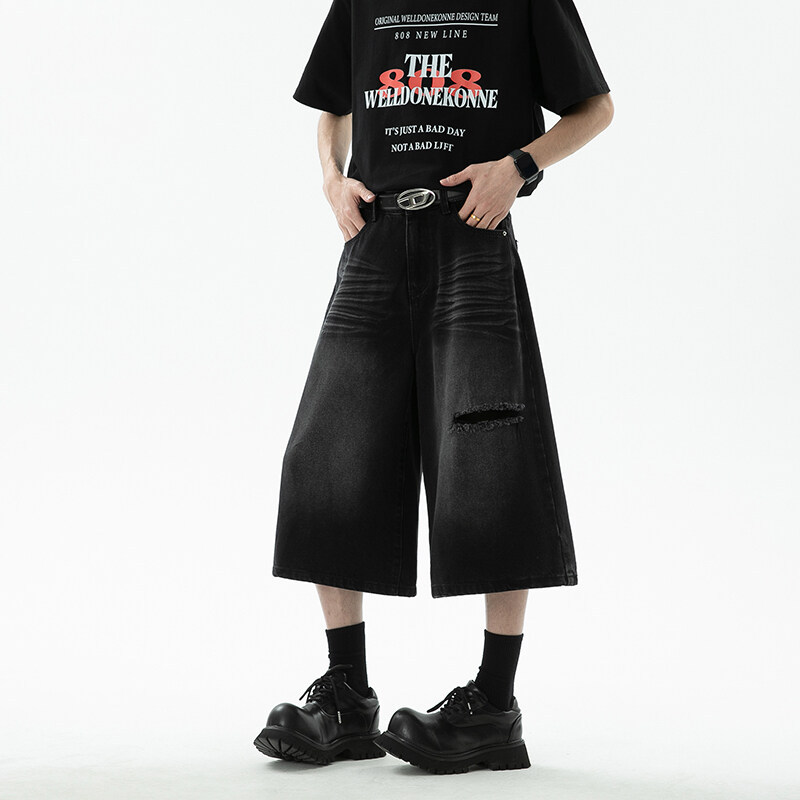 Cropped Jeans Men's 2025 Summer Thin Breathable Loose Casual Pants Men's Straight Cropped Pants for Men