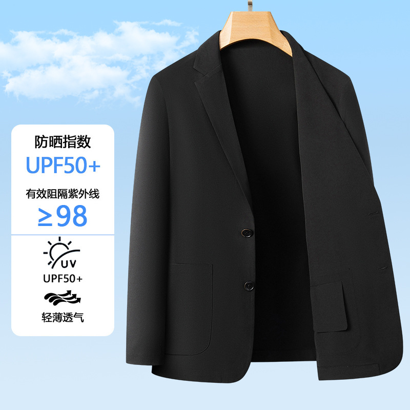 Spring and Summer New Style Men's Breathable, Comfortable and Fashionable Cardigan, Simple Solid Color Lapel Single-Breasted Double-Button Casual Suit