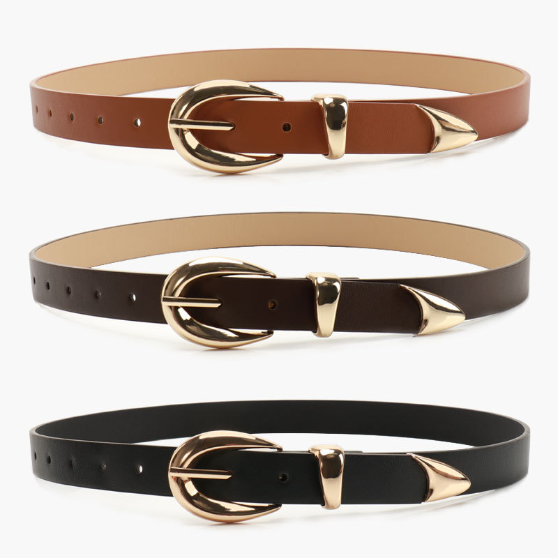 New Korean Style High-End Women's Belt Versatile Jeans Student Belt Gold Alloy Three-Piece Belt for Women