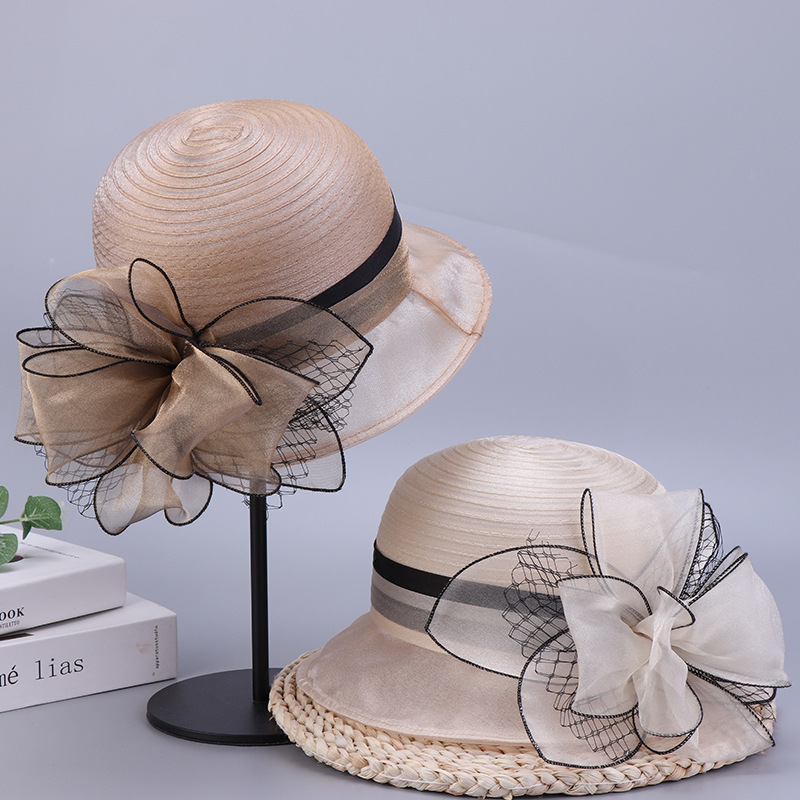 Women's New Summer Style Organza Flower Fashion Korean Style Breathable Bucket Hat Outdoor Sunshade Travel Fisherman Hat Trendy
