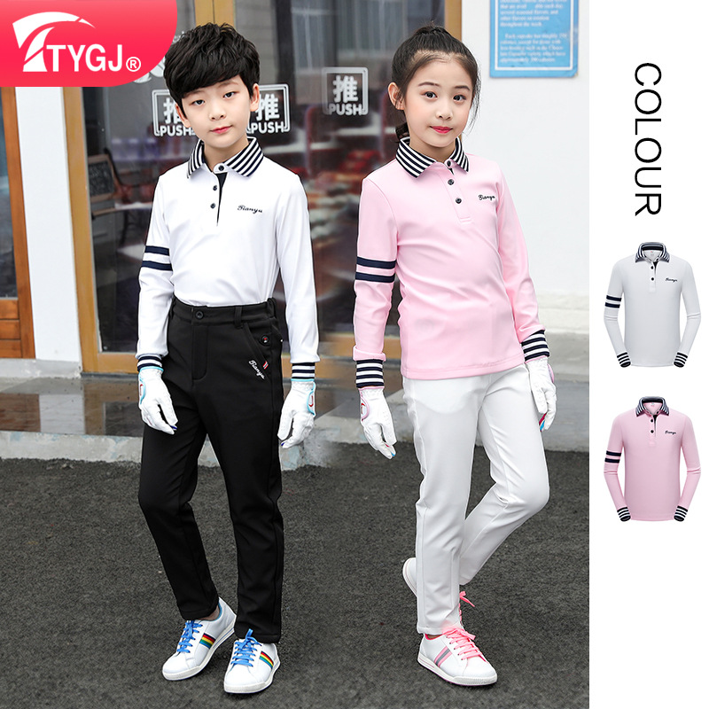 TTYGJ Spring and Autumn Golf Clothing Boys and Girls Sports Polo Shirt Korean Style Spring and Summer Sports Long Sleeve