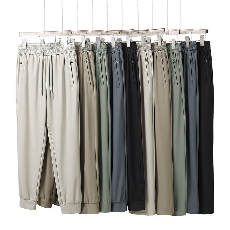 Cross-Border Men's Ice Silk Casual Pants, Loose Fit, Summer Thin Style, Plus Size, Quick-Dry Sports Pants, Dad Pants for Men
