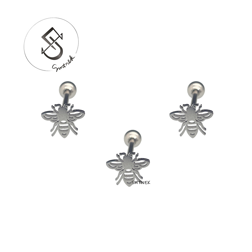 SMTNEK titanium steel welded hollow bee tongue nail tongue decoration stainless steel puncture jewelry
