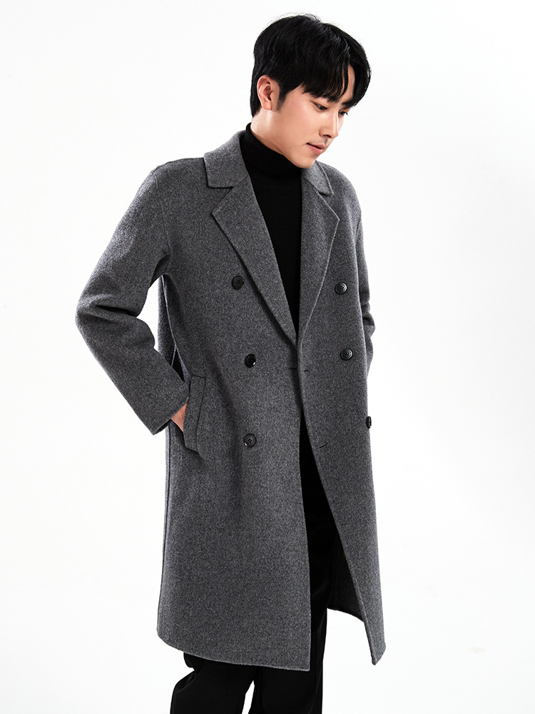 Men's Winter New Double-breasted Pure Wool Coat Loose Fashionable Double-sided Cashmere Coat Mid-length Coat Trendy