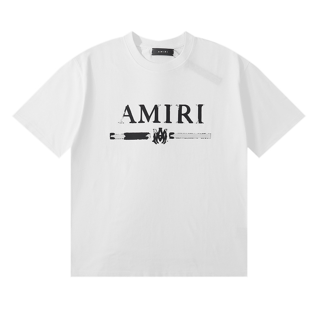 Amiri Short-sleeved T-shirt Heavy Summer Loose Men's and Women's High Street Light Luxury American Fashion Brand VTG Couple Half-sleeved