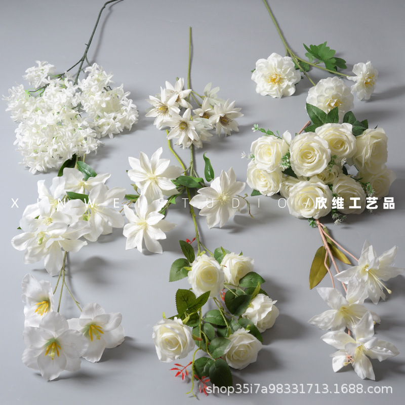 White wedding simulation flower material wedding auditorium ceiling fake flower stage row flower road flower hotel decorative flower