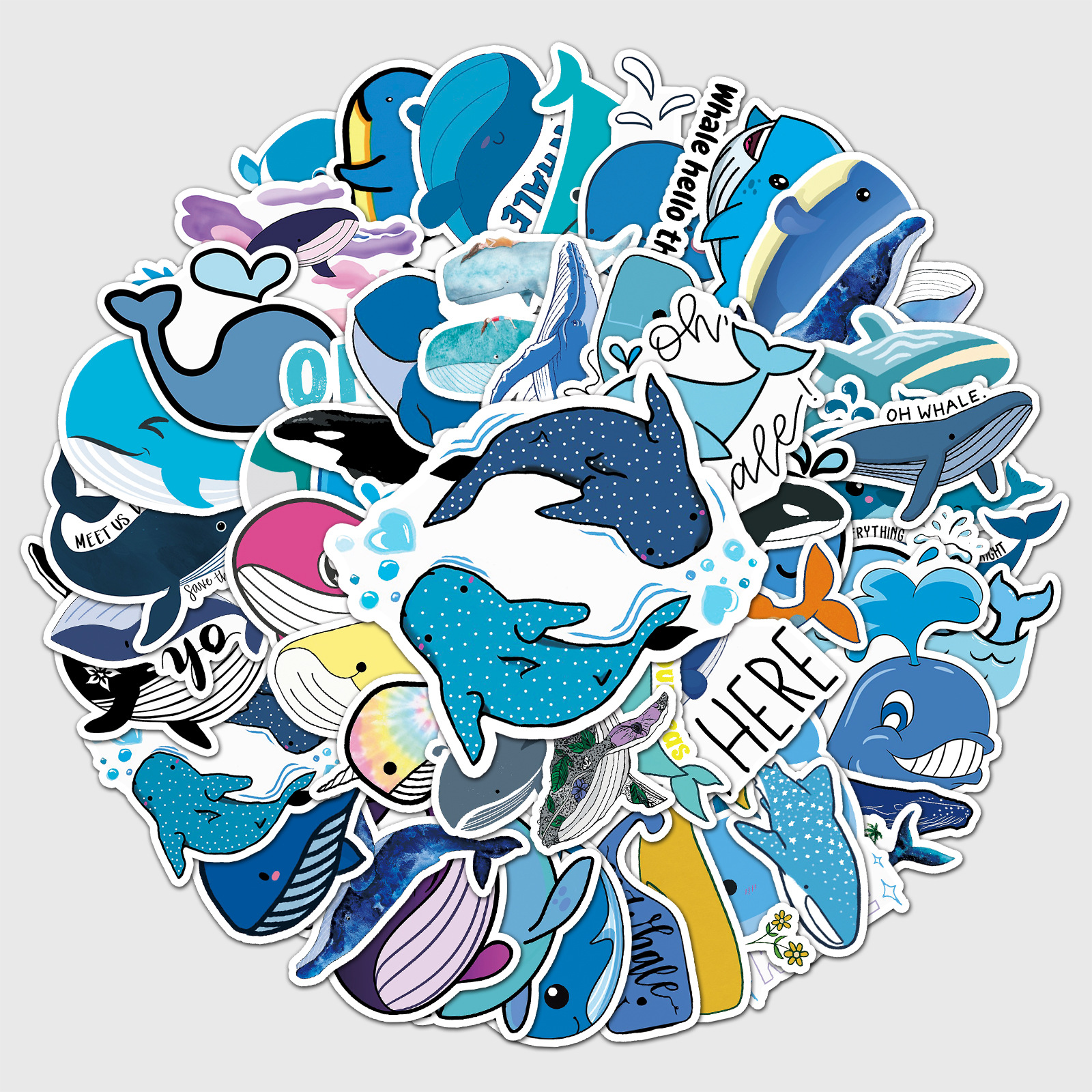 51 Whale Graffiti Cross-border Cartoon Marine Life Children Goo Card DIY Skateboard Water Cup Luggage Sticker