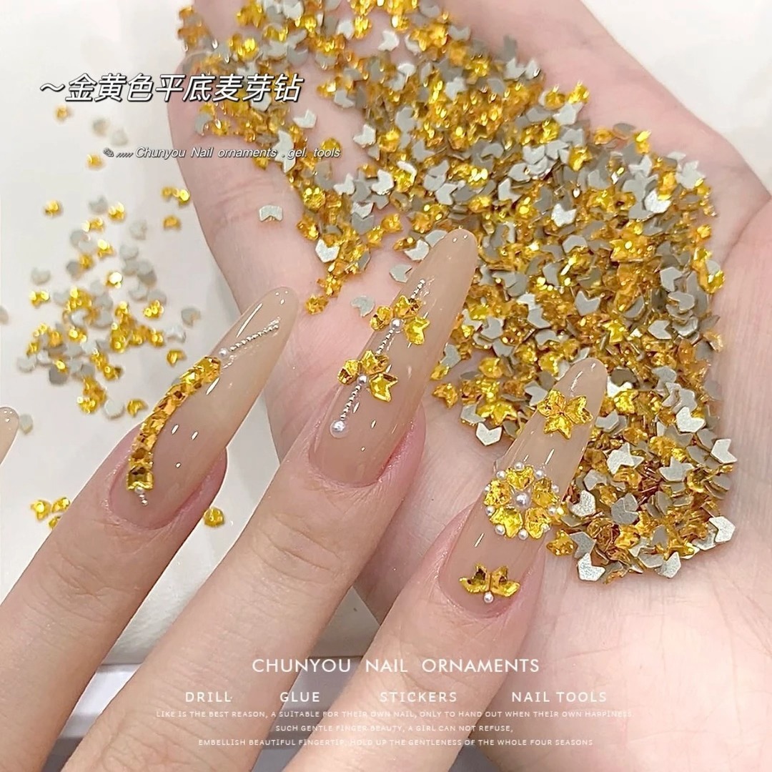 Mini Maltose Flat-Bottomed Diamond Nail Art Jewelry Wheat Ear Shaped Diamond White Super Flash Mini Nail Wear Nail Decoration