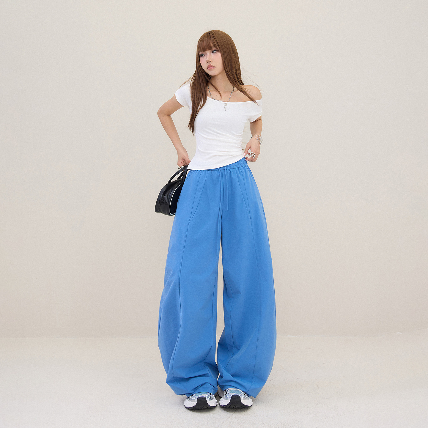 American-Style Blue Wide-Leg Pants for Women, 2026 Summer New Straight Loose High-Waisted Slimming Casual Floor-Length Pants