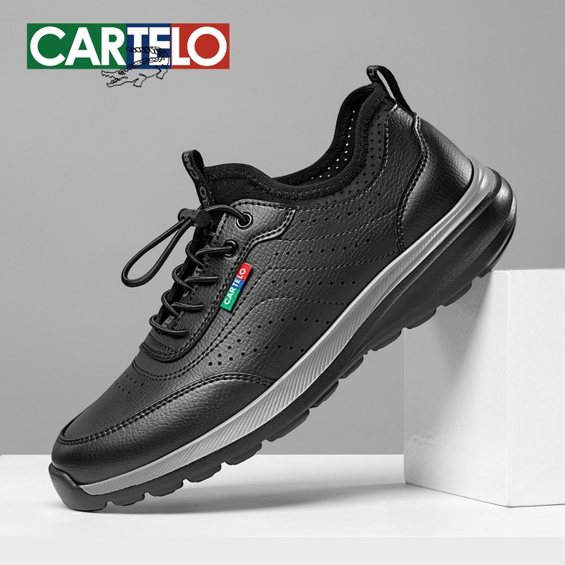 Cardile Crocodile Casual Leather Shoes for Men, Perforated Breathable British Business Sneakers, Genuine Leather Soft Sole Wear-Resistant Shoes