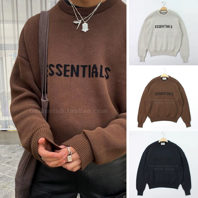 Gman High Street FOG ESSENTIALS Double Thread Limited Color Chest Letter Double layer Knitted Sweater Round Neck Sweater