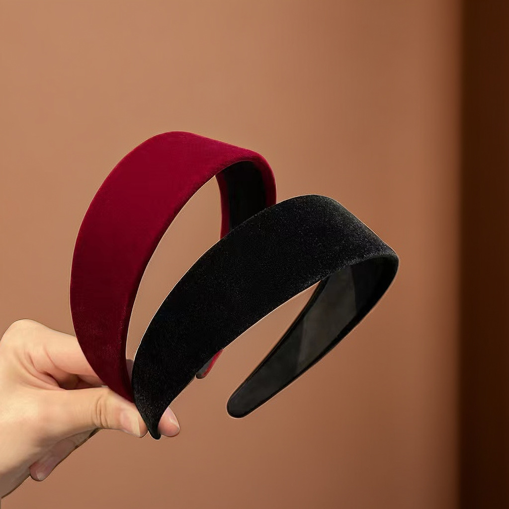 South Korea vintage wine red velvet sponge-free wide headband female temperament black out hair pressing headband simple hair accessories