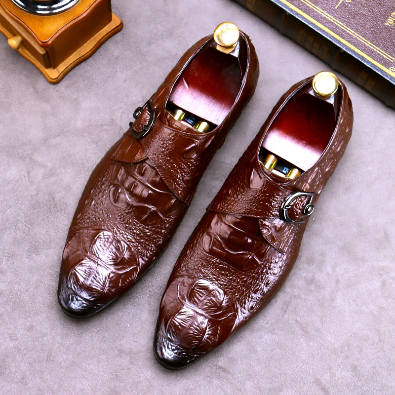 [Presale non-in stock] crocodile pattern leather shoes cowhide leather buckle slip-on new men's British business large size shoes