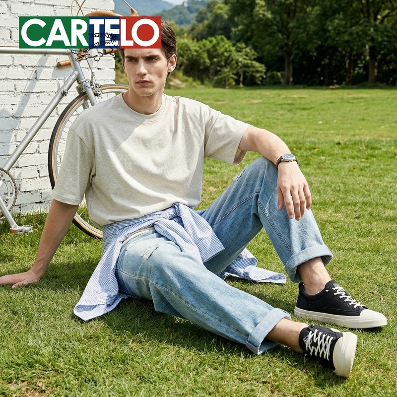 Cartelo Crocodile Summer New Trendy Non-Slip Slip-On Canvas Shoes Versatile Breathable Fashion Casual Sneakers for Men