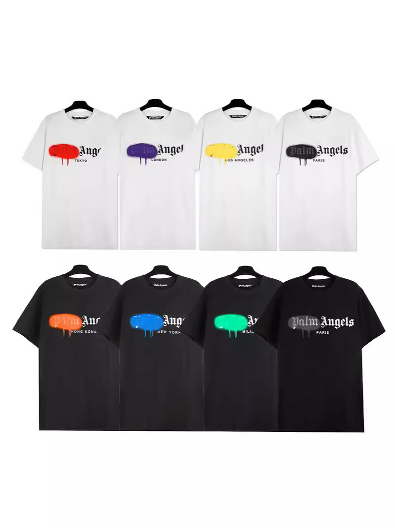 Cross-Border Wholesale Trendy Brand Palm Angels Casual Round Neck Short-Sleeved Printed Short-Sleeved Half-Sleeve