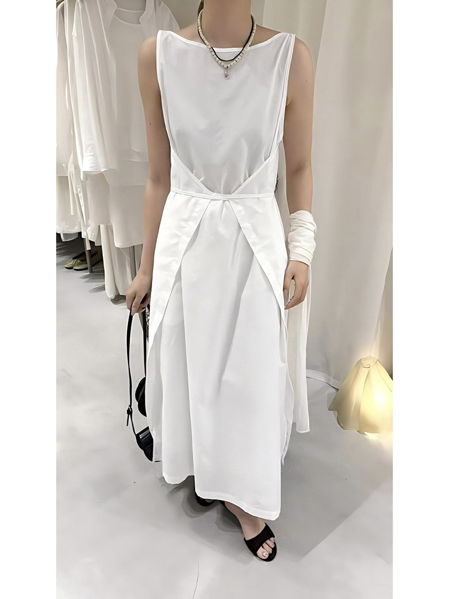 Love and Nancy Thirteen Lines 2026 Summer Korean Style Sleeveless Tie-Edge Design Boat Neck Pure Cotton Dress 04300