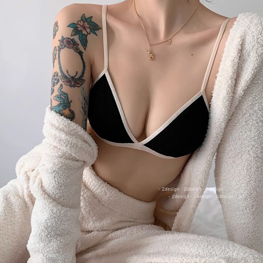 French Style Lace Triangle Cup Sexy Bra Push-Up Bikini Style Thin Non-Marking Bra Soft Non-Rimmed Underwear
