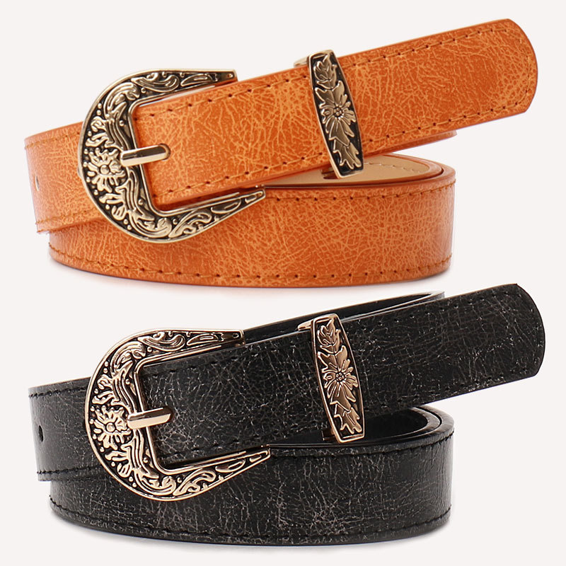 New Korean version of retro carved buckle women's belt fashion Joker jeans high sense belt women manufacturers wholesale