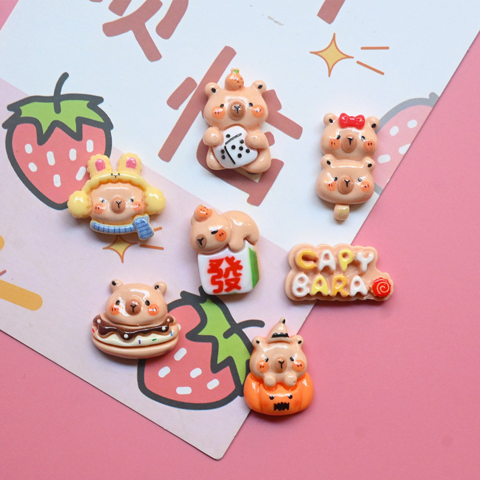Cute Cartoon Super Cappy Capybara brown Bear Resin Accessories DIY Cream Gel Accessories Hairpin Headwear