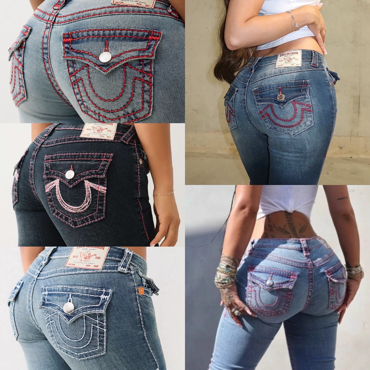 European and American Cross-Border Women's Clothing True Religion Retro Fashion Embroidered Street Casual High-Waisted Tight Jeans