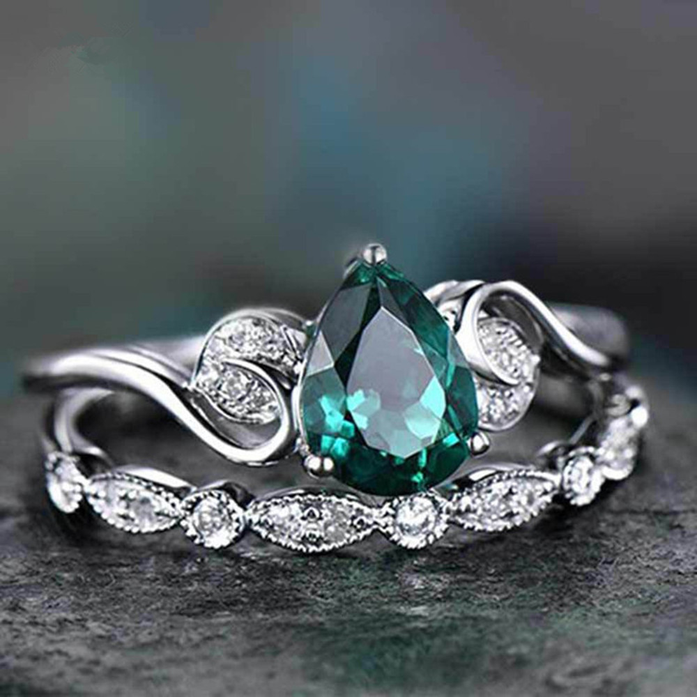 Europe and the United States wish hot new inlaid Emerald zircon Ring Ring fashion drop ring