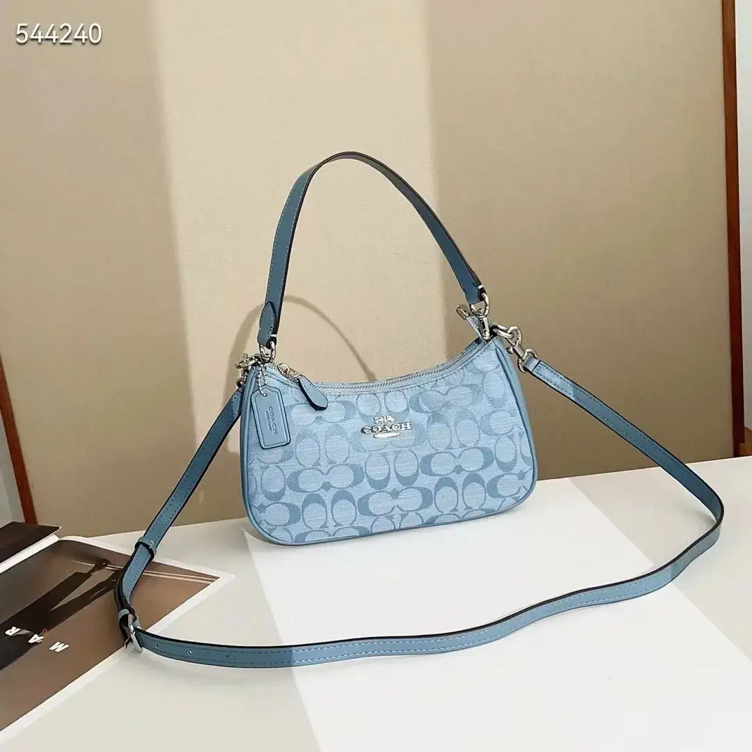 Coach Signature Denim Shoulder Bag Light Blue
