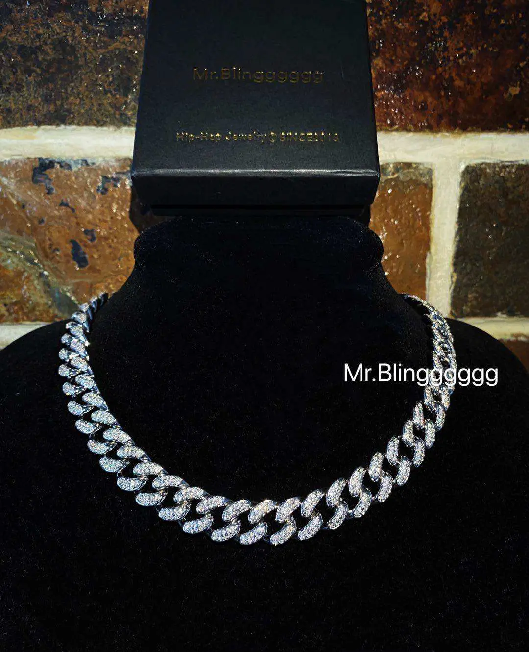 Mr.Blingggggg European and American Hip-Hop Jewelry 15mm Basic Full Diamond Cuban Chain Rap Cuban Necklace