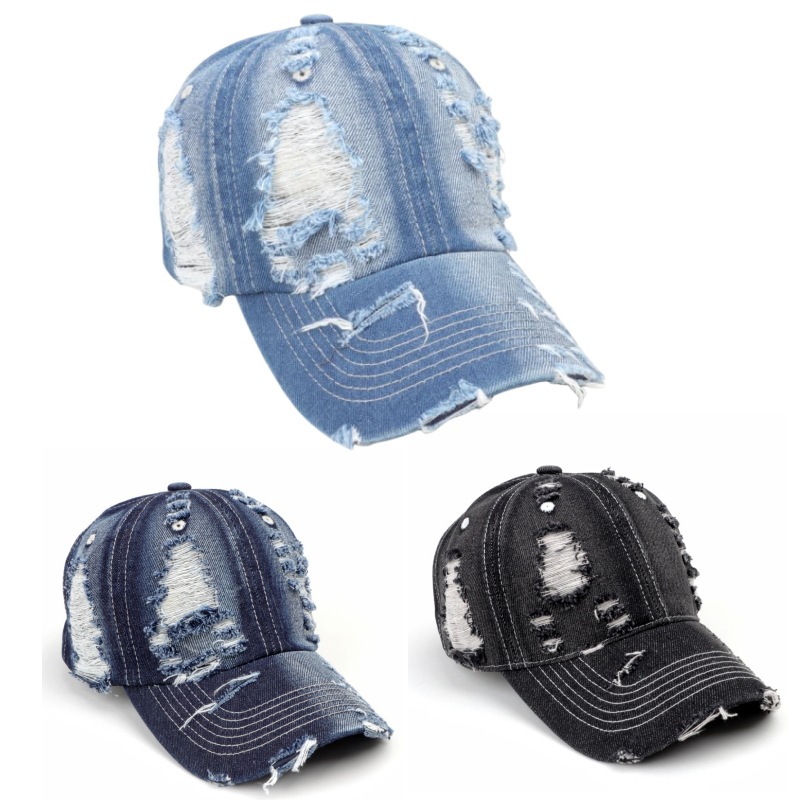 Hat Men's Spring and Summer New Denim Hole Peaked Hat Women's Personalized Street Fashion Baseball Cap Sun Protection Sun Hat Trendy