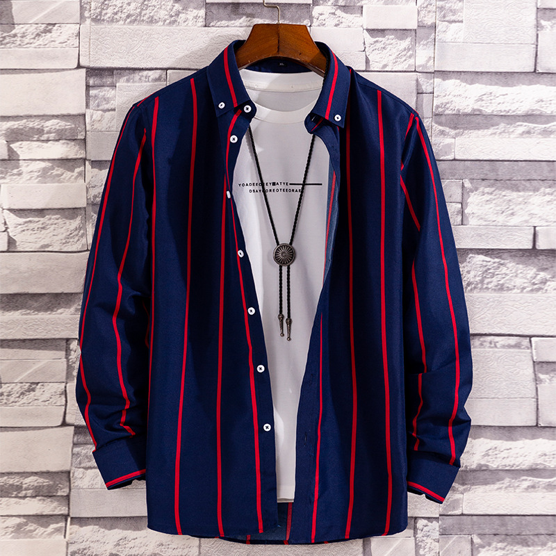 2026 New Striped Long-Sleeved Shirt, Fashionable Youth Casual Printed Shirt, Nightclub Bar Barber Work Uniform