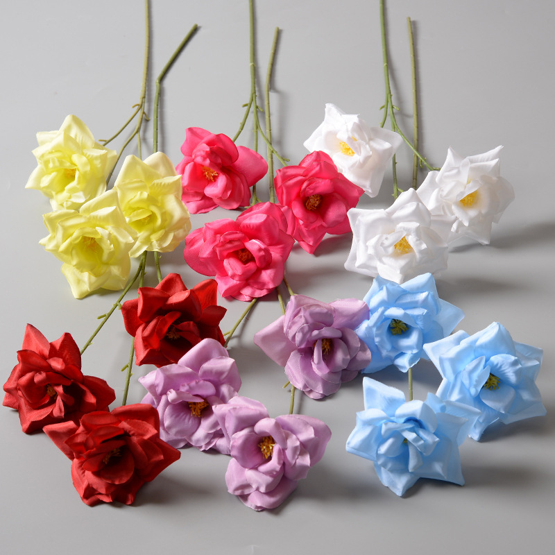 New 3-head Rose Artificial Flower Camellia Wedding Living Room Decoration Wedding Hall Fake Flower Silk Cloth Artificial Flower