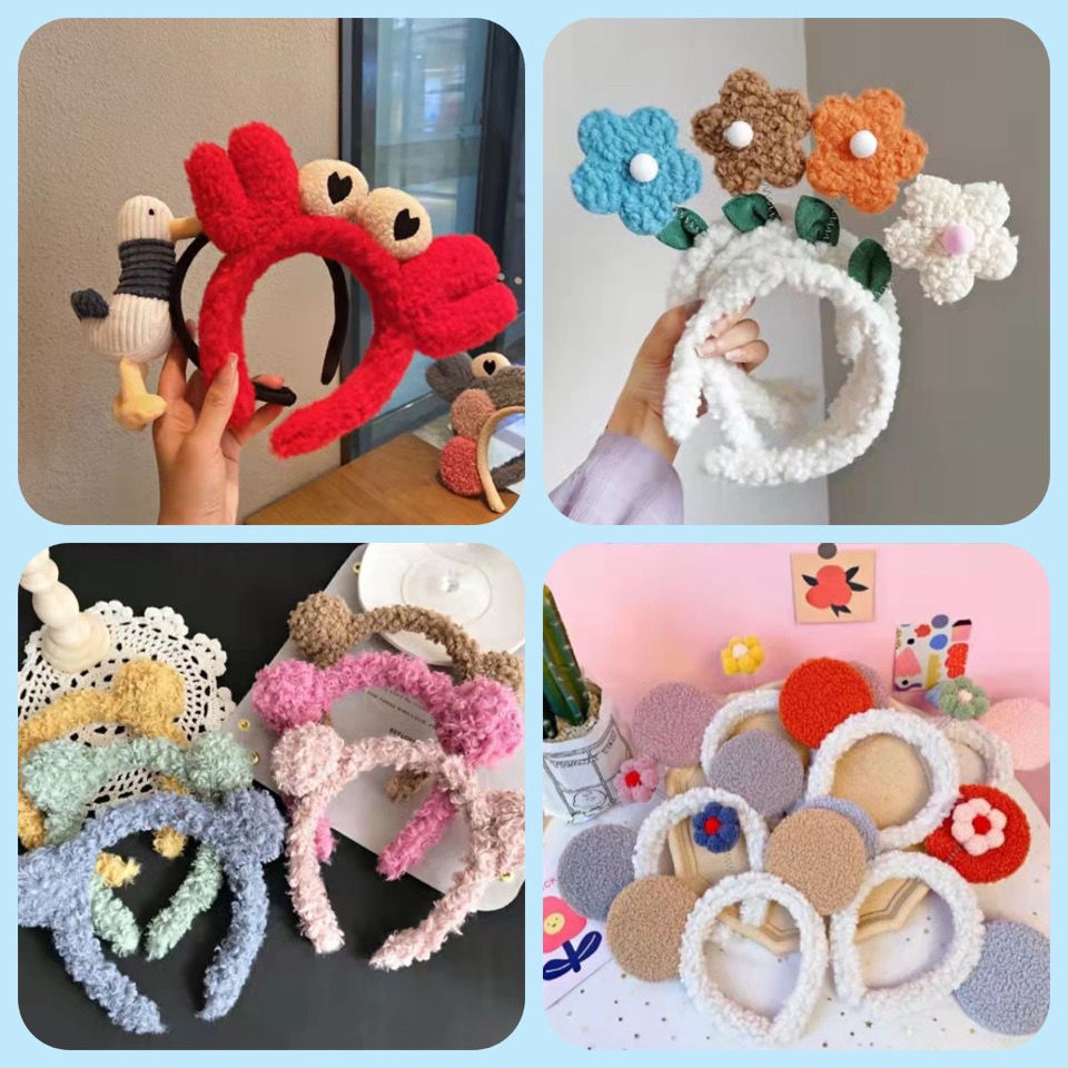 Winter Plush Cartoon Crab Hairband Wash Face Makeup Small Flower Headband Internet Celebrity Cute Korean Style Ankle Bear Headwear