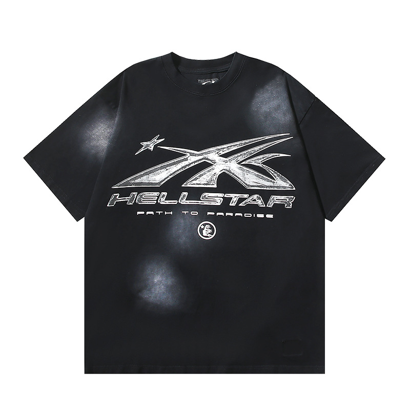 Hellstar Hellstar Washed Retro American Fashion Printed Short-Sleeved T-Shirt