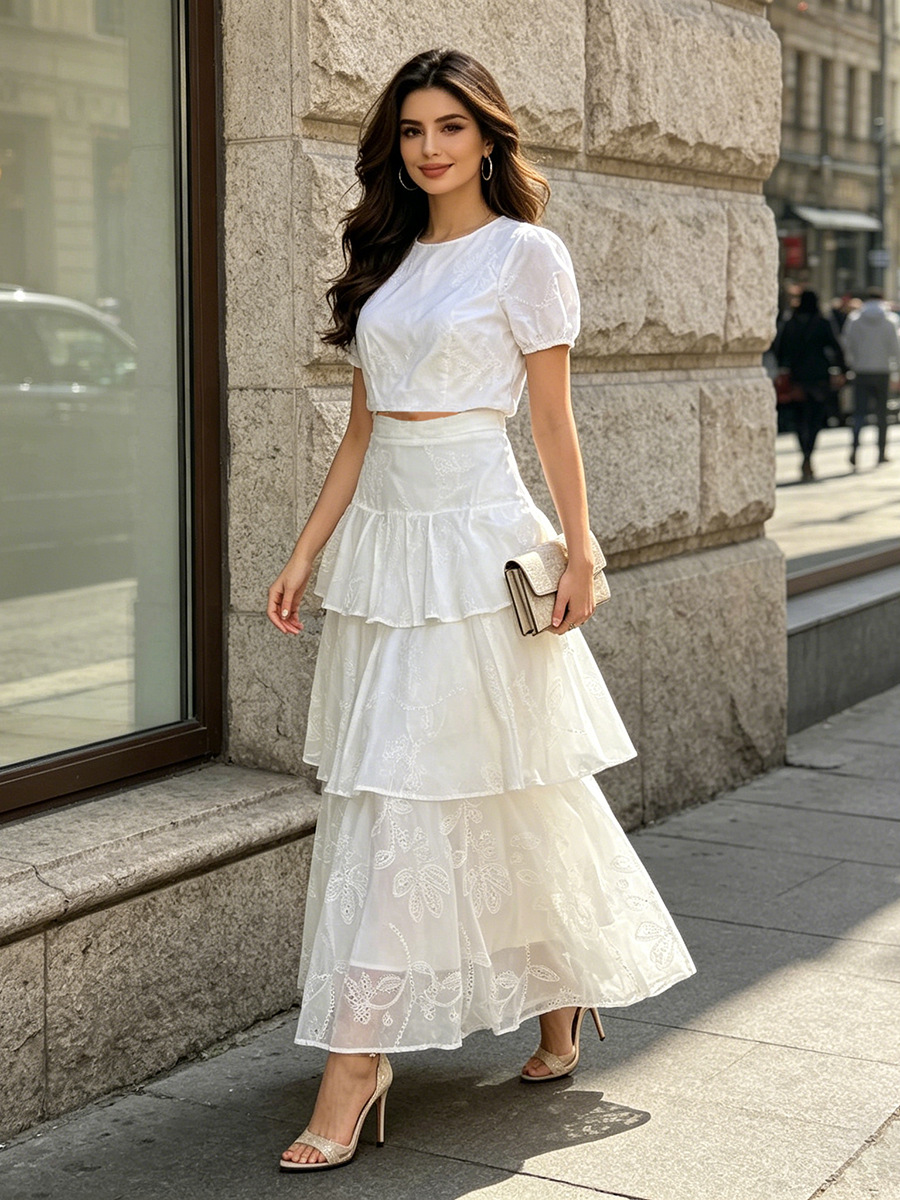 French-Style White Short-Sleeve Shirt and High-Waisted Skirt Set for Women, Gentle Style Two-Piece Set, New Summer 2026 Collection