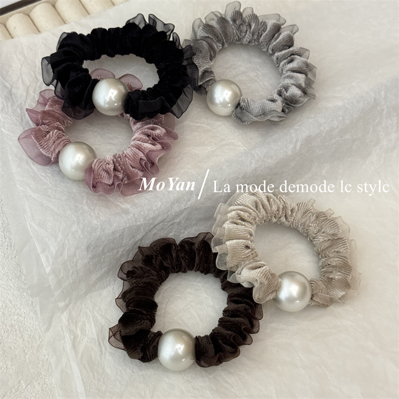 Velvet Pearl Lace Small Intestinal Hair Ring High-grade Sense Hair Rope Paytail Ball Hair Rope High Elastic and Durable Rubber Strap