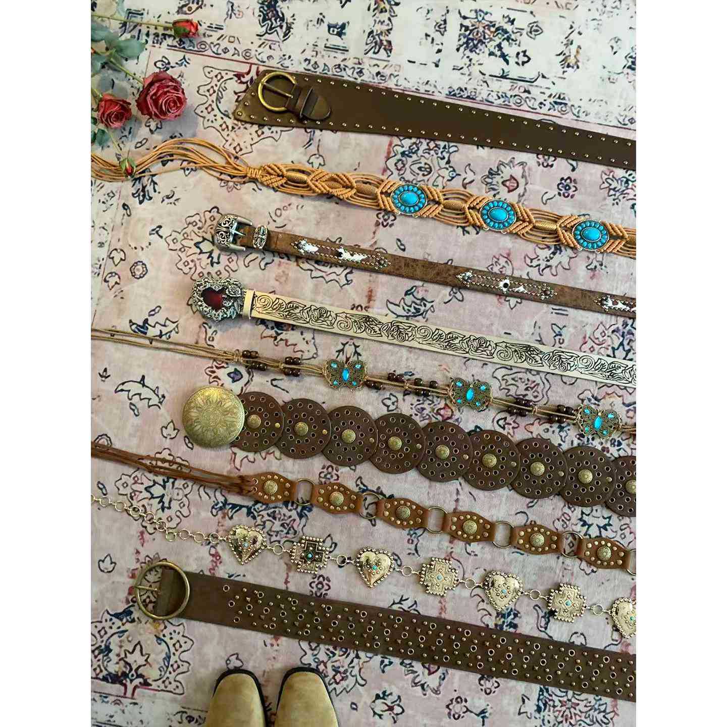 Ethnic Style Brown Belt for Women, Retro Western Style Rivet Waist Belt with Skirt, Jeans, Wide Leather Belt Accessories, Trendy