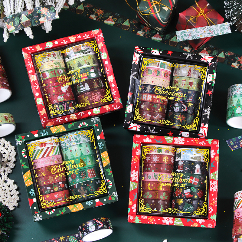 Cross-Border Popular Creative Gold-Stamped Washi Tape Set Series, 12 Rolls, Journaling Materials, Gift Packaging, Color Box