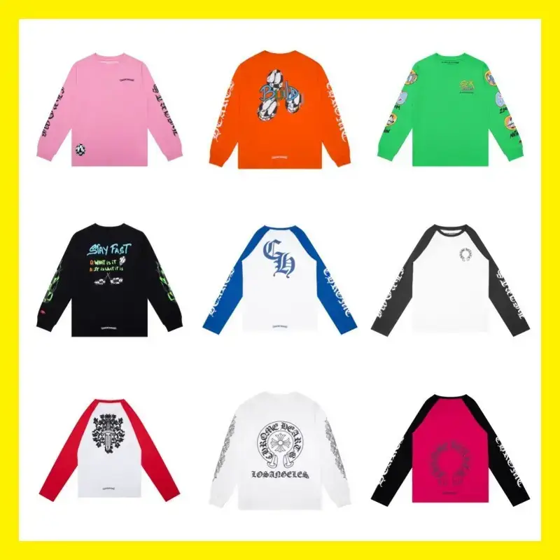 Cross-Border Trendy Brand Chrome Heart Crowt Long-Sleeved T-Shirt Round Neck Pure Cotton Versatile Spot Wholesale for Men and Women