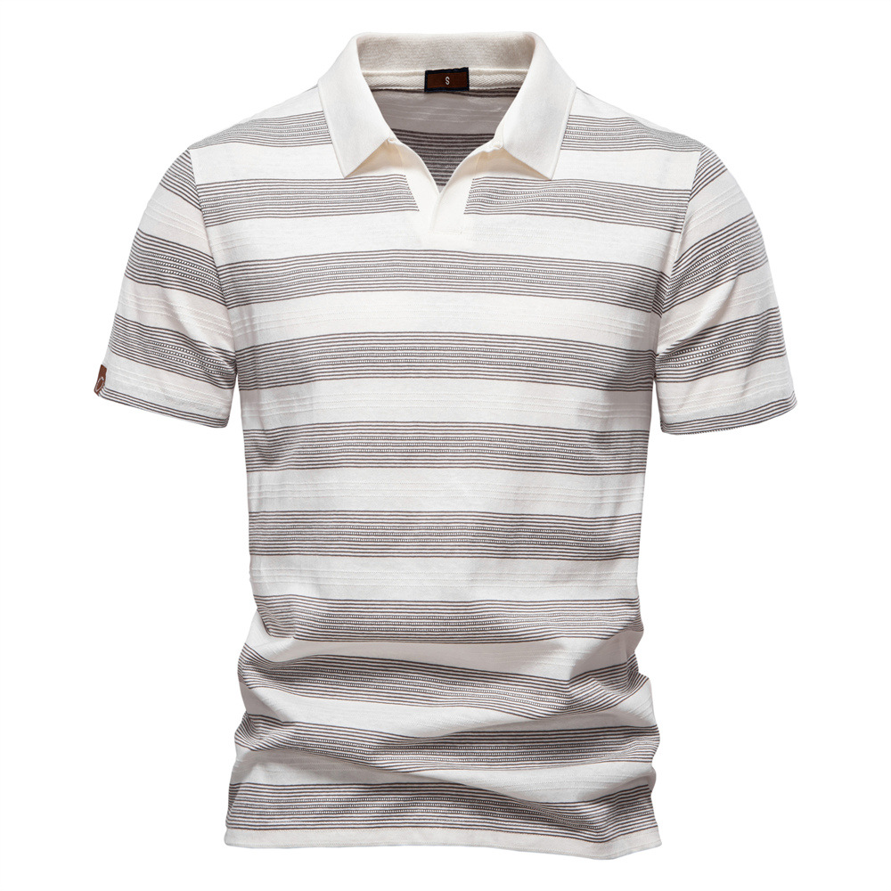 2025 spring and summer new cross-border striped lapel men's polo shirt fashion casual short sleeve European size cotton polo men