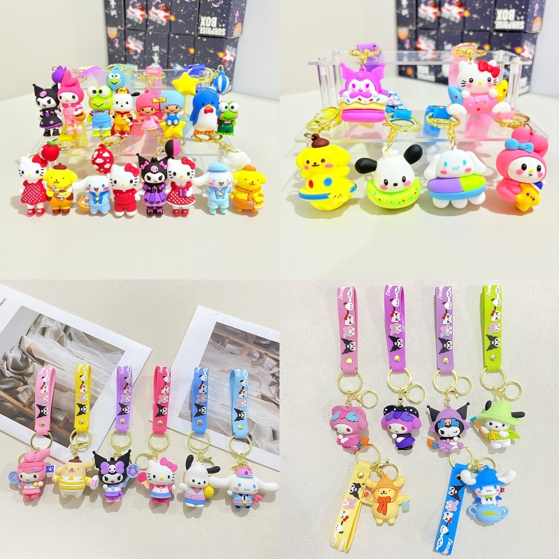 Cute Keychain Sanrio Backpack Pendant Cartoon Kuromi Kt Cat Couple Bag Charm Blind Box Small Gift