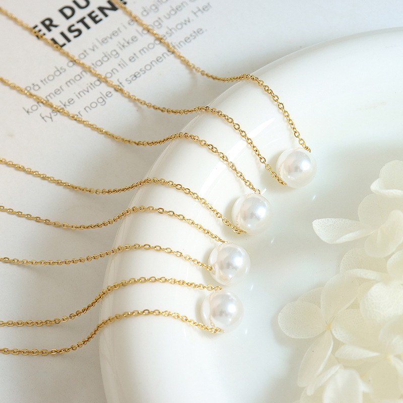 Japanese and Korean Style Simple Cold Style Single Imitation Pearl Pendant Cross Chain Necklace Clavicle Chain Women's Titanium Steel Jewelry for Hair