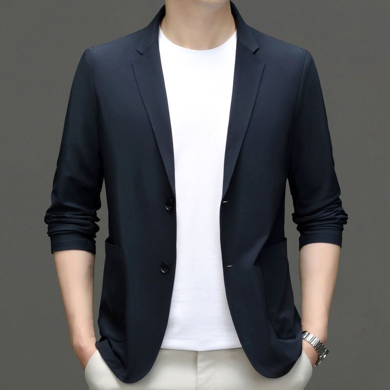 Waffle Pattern Seamless Ice Silk Spring and Summer Thin Suit Sun Protection Men's Fashion Casual Business Sun Protection Jacket