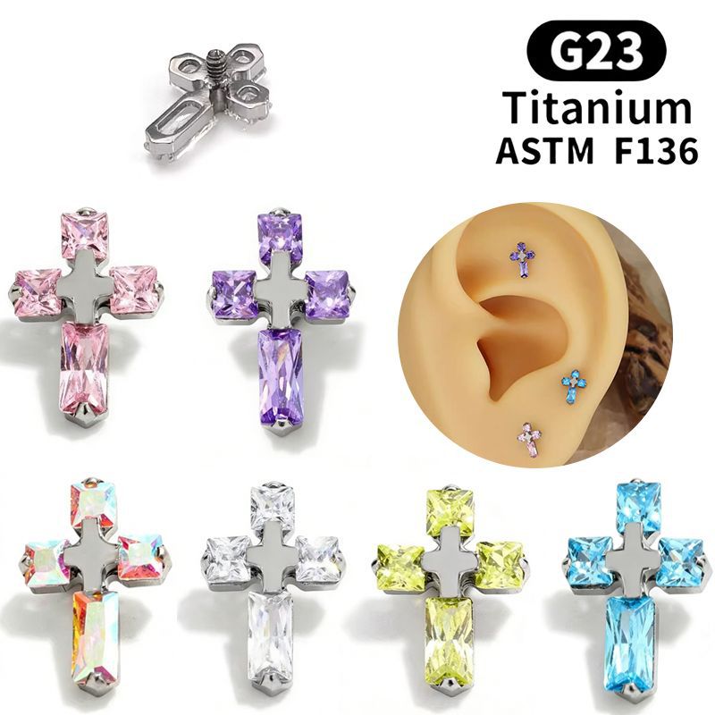 F136 Implant-Grade Titanium Alloy Cross-Shaped Ear Studs for Ear Piercing, Cochlear Cartilage Studs, Lip Studs, Piercing Jewelry Replacement Heads