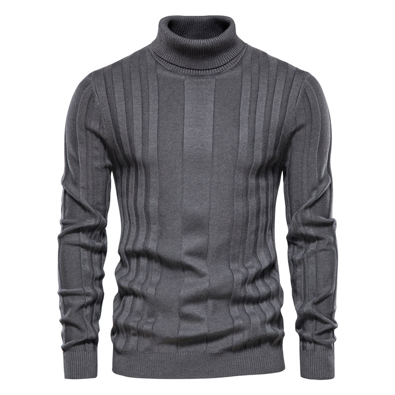 New Men's High-Neck Casual Knit Warm Base Sweater, Solid Color Pullover, Plus Size Slim Fit