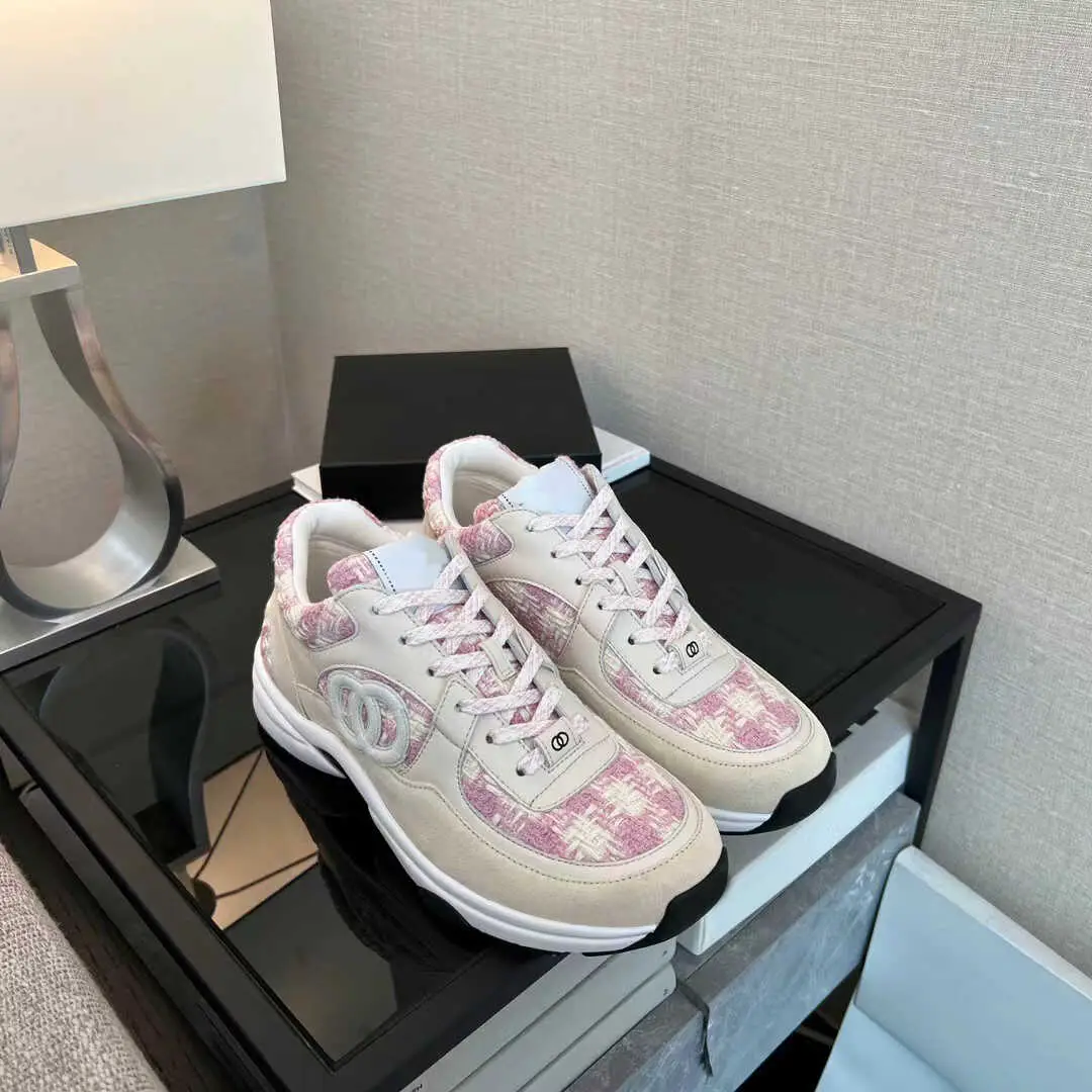 25Panda Shoes Tweed Style High-End Tweed Thick Sole Casual Shoelace Sports Running Women's Shoes Panda Shoes