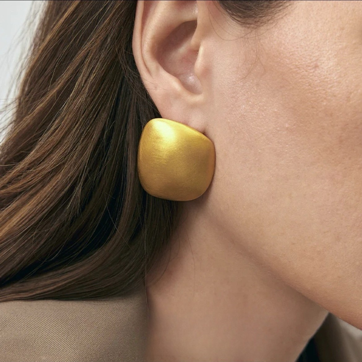 brushed square knee earrings women's light luxury high-end sense suitable for big round face exaggerated earrings women's 2025 new explosions