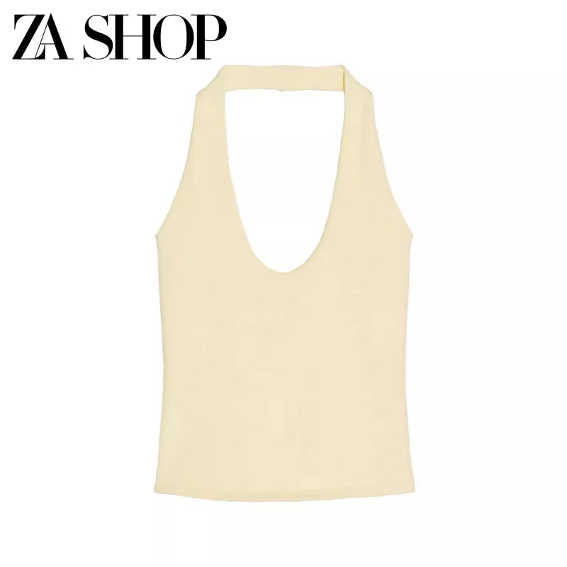 25 New Summer Women's Halter Neck Slim-Fit Camisole Backless Basic Versatile Short Top 4424308
