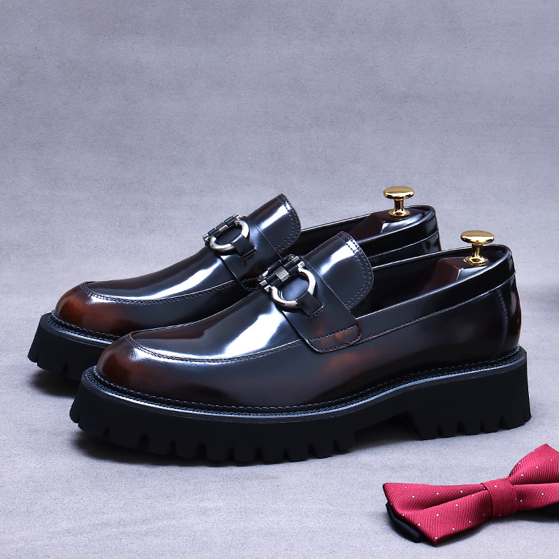 [Big Promotion] British Style Leather Shoes Men's Love Business Dress plus size Leather Cowhide Slip-on Foreign Trade Men's Shoes