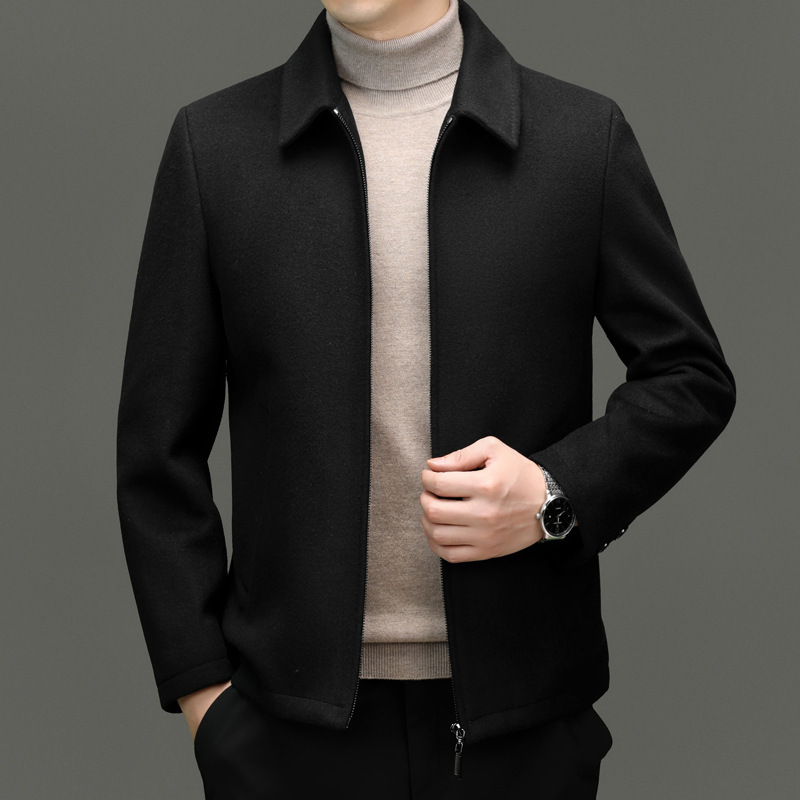 2025 Autumn and Winter Short Woolen Jacket Middle-Aged Lapel Business Casual Gentleman Zipper Plus Size Jacket for Men