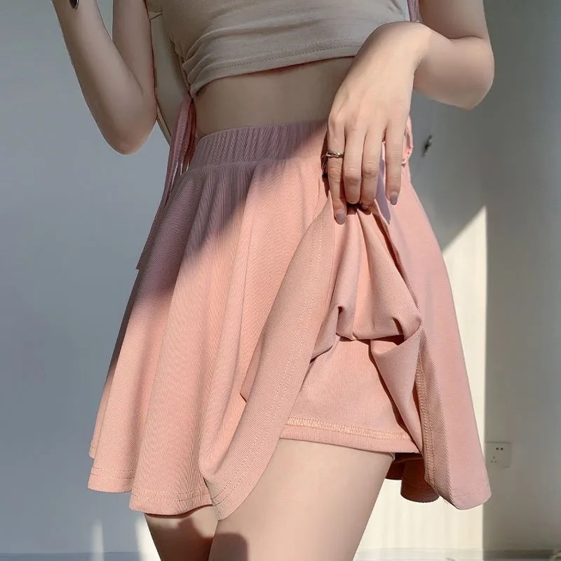 Pink Ice Silk pleated skirt women's skirt summer new style pantskirt high waist slimming thin small A- line skirt